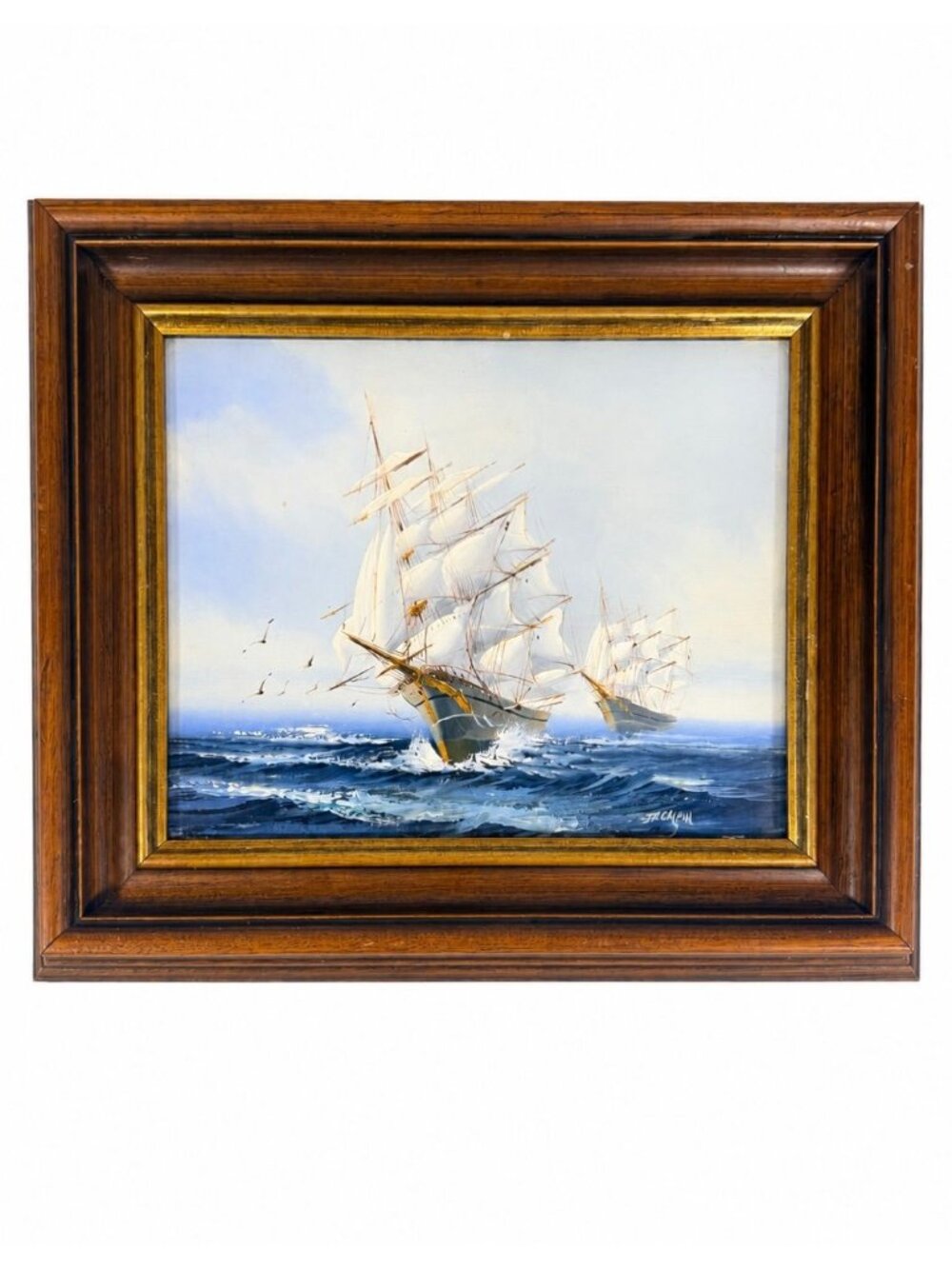 Seascape Oil Painting Hewitt Jackson Nautical Schooner Ship Original Artist Sign